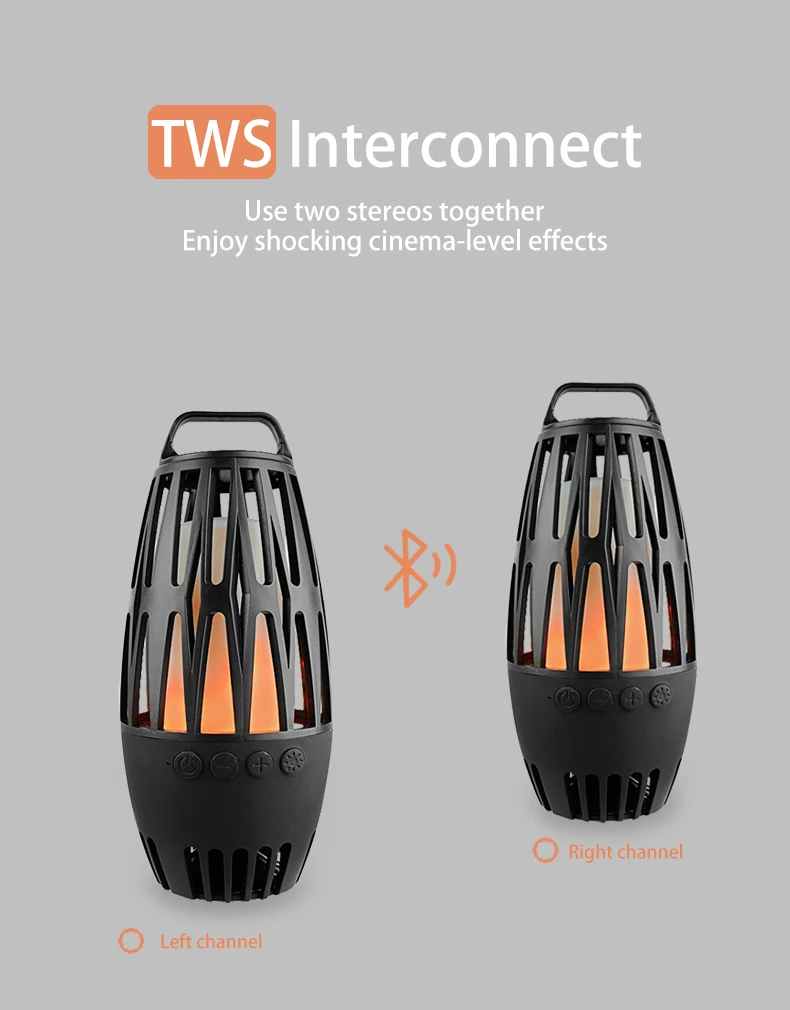 LED Flame Speaker, Wireless 5W 4 ohm Bass 8 Hours Fire Torch Night Light Music Dancing Flicker Atmosphere Table Lamp Speakers