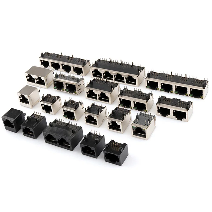 RJ45 Connector Single port no LED RJ 45 with light and spring female connectors 4 Port pcb jack 8P8C With Ethernet Socket