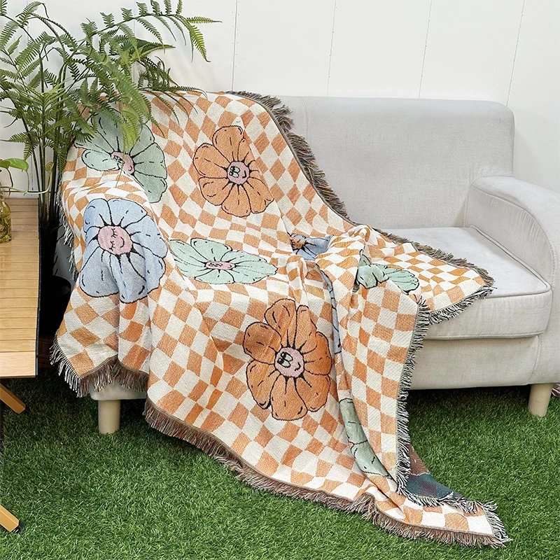 Customized Flower series jacquard blanket modern fashion home decor tapestry picnic throw blanket