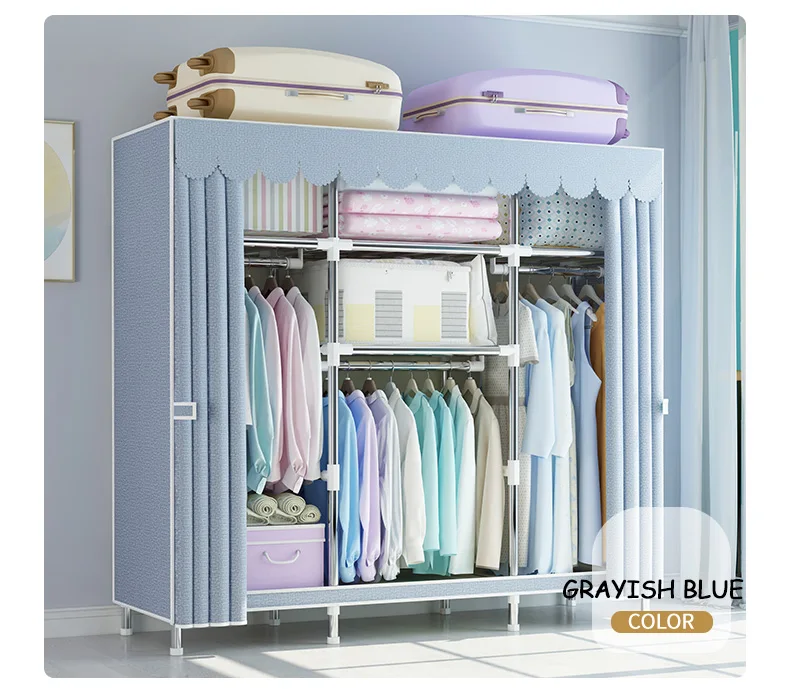 Factory Supply Bedroom Furniture Low Price Storage Cupboard Organiser With Metal Pipe Good Quality Portable Wardrobe Armoire