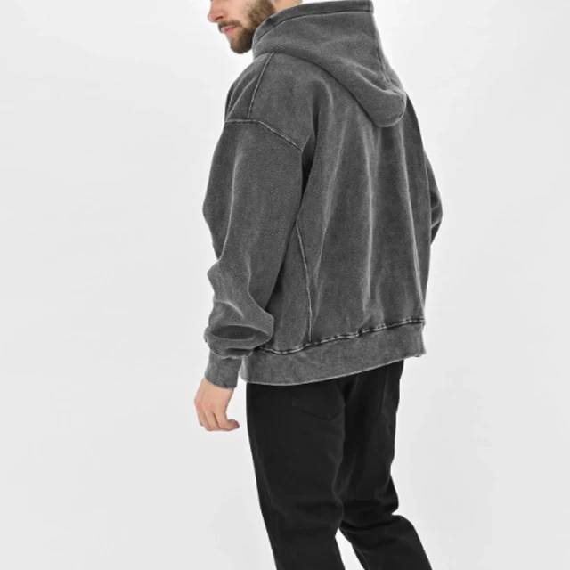 Custom Logo Vintage No Drawstring Blank Heavy Cotton Two-Way Zip Up Gray Washed Hoodie For Men