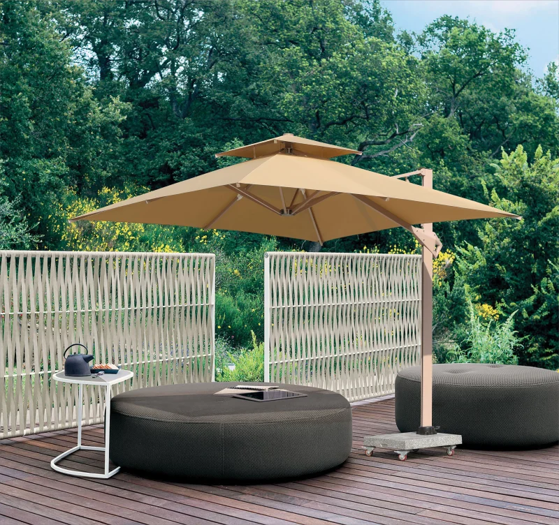 luxury Modern Design Sun Umbrella with LED light Spacious solar light big Parasol with Hydraulic Arm for garden