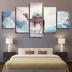Modern Fashion Home Decoration Animal Oil Painting 5 panel Canvas Art Deer Giraffe Wall Poster For Living Room