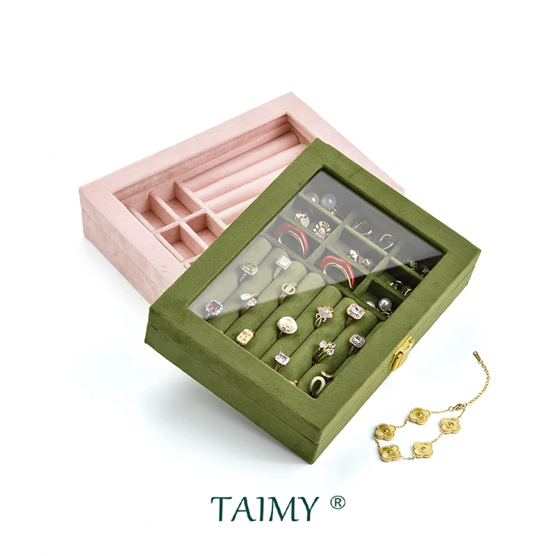 Wholesale Velvet Large Ivory Sublimation Acrylic Personalized Glass Custom Logo Jewelry Box Display With Clear Lid