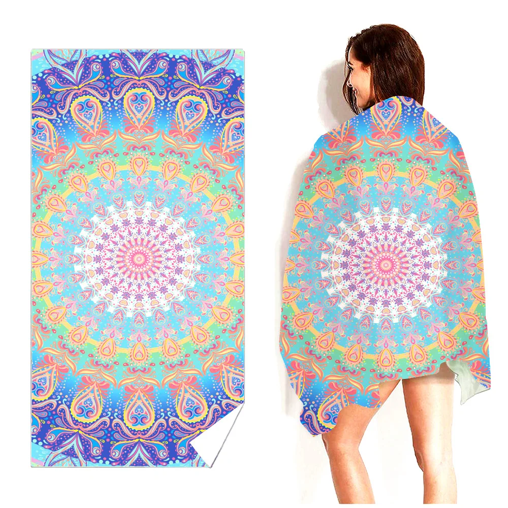 Custom printed logo beach towel Ultra moisture absorption fast drying microfiber light weight sand free beach towel
