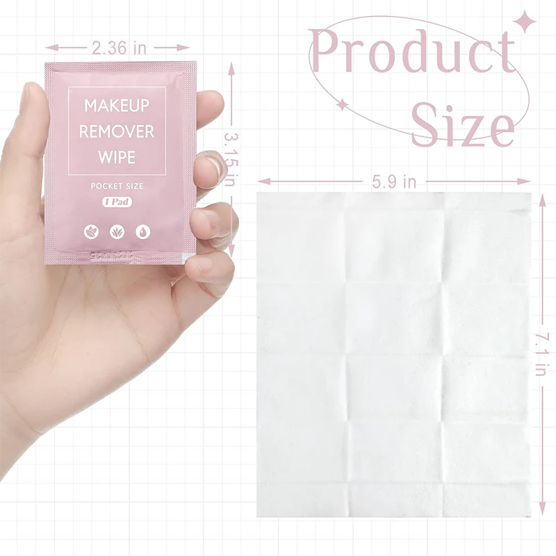 Pocket Size Pink Disposable Dissolves Heavy Makeup Remover Cleansing Face Wipes Individually Wrapped