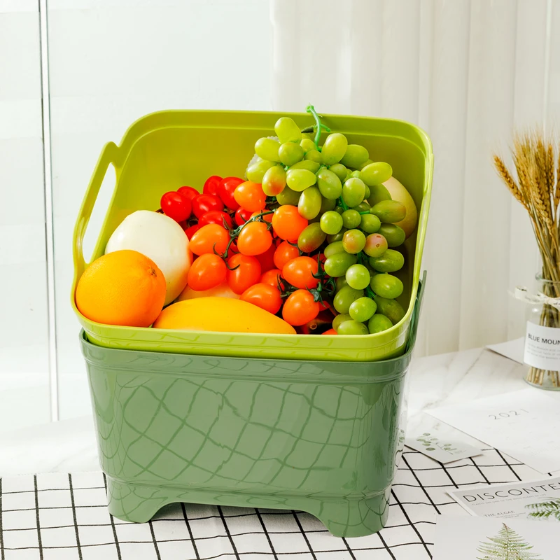 Plastic dish tub sink drain wash basin kitchen fruit vegetable washing drying storage basket with handle