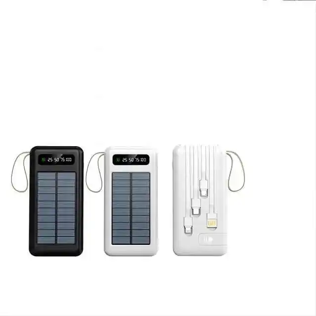 20000mAh 2.1A Removable 4 Built-in Wires Waterproof Cellphone Mount Digital Display Fast Charging Solar Power Bank
