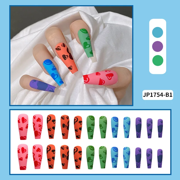 24Pcs Marble Blue Long Coffin False Nails with Gold Wave Lines artificial fingernails Press On Nails Tips