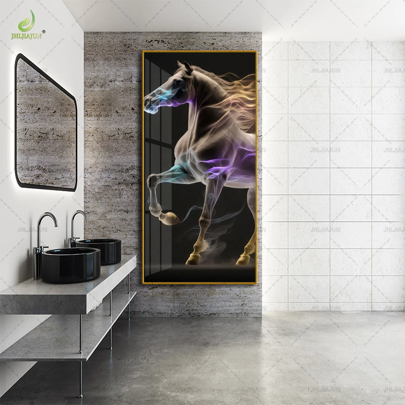 Luxury home decoration, high-definition canvas painting, fantasy horse crystal porcelain painting with LED hanging painting