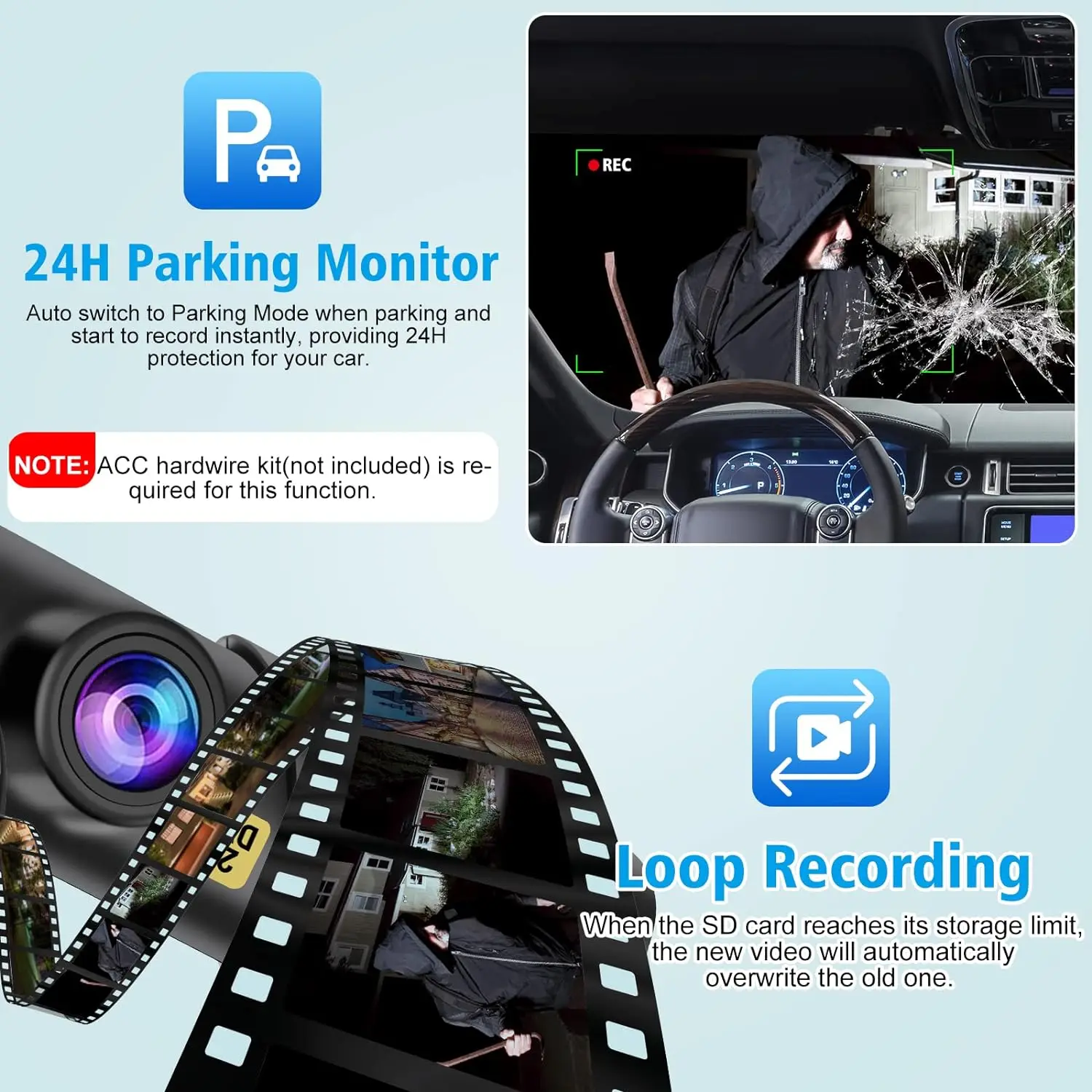 E-Too Factory Price 130 Degree Wide Angle Dash Cam EDR Night Vision Dash Cam Car DVR Black Box With WIFI 24 Hour Parking Monitor