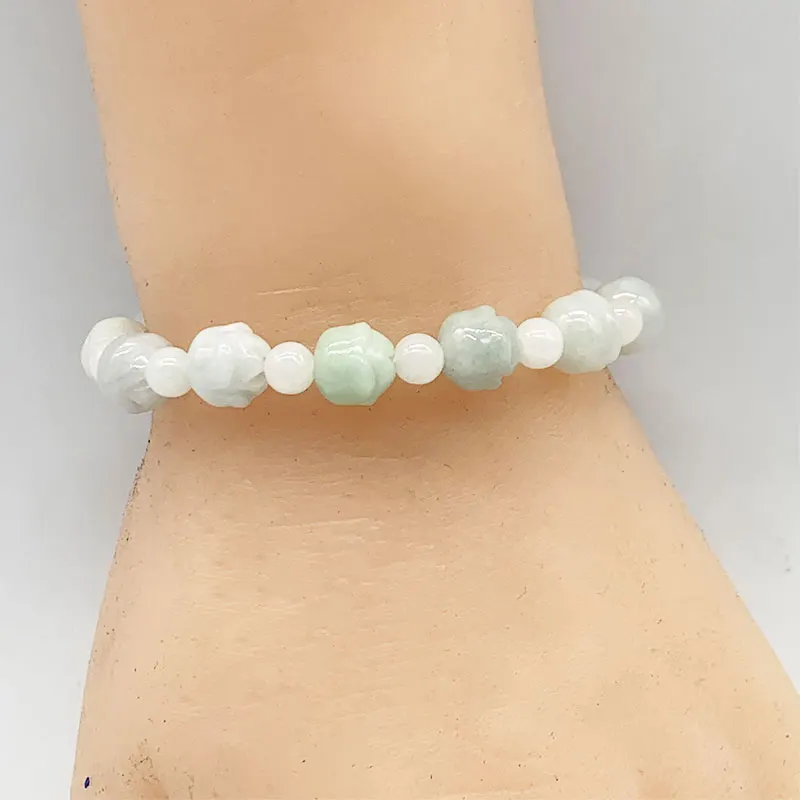 2021 Hot Natural Burma Jade Green Jadeite Beads stone Bracelet Woman Bangle Elastic Good Quality Carving