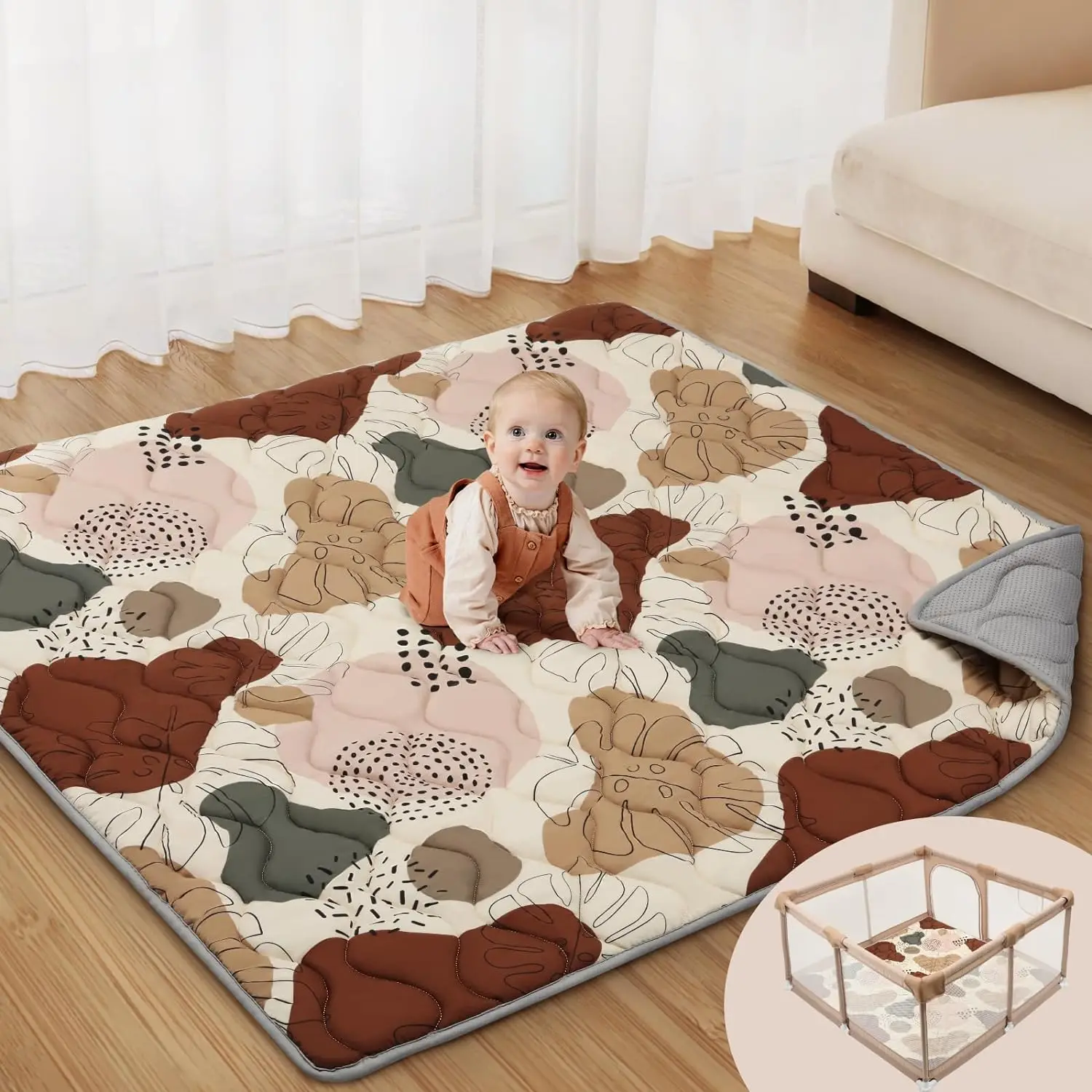 Baby Safety Mats Thick One-Piece Crawling Mat Non-Slip Cushioned Baby Play mat for Babies Toddlers Foldable Machine Washable