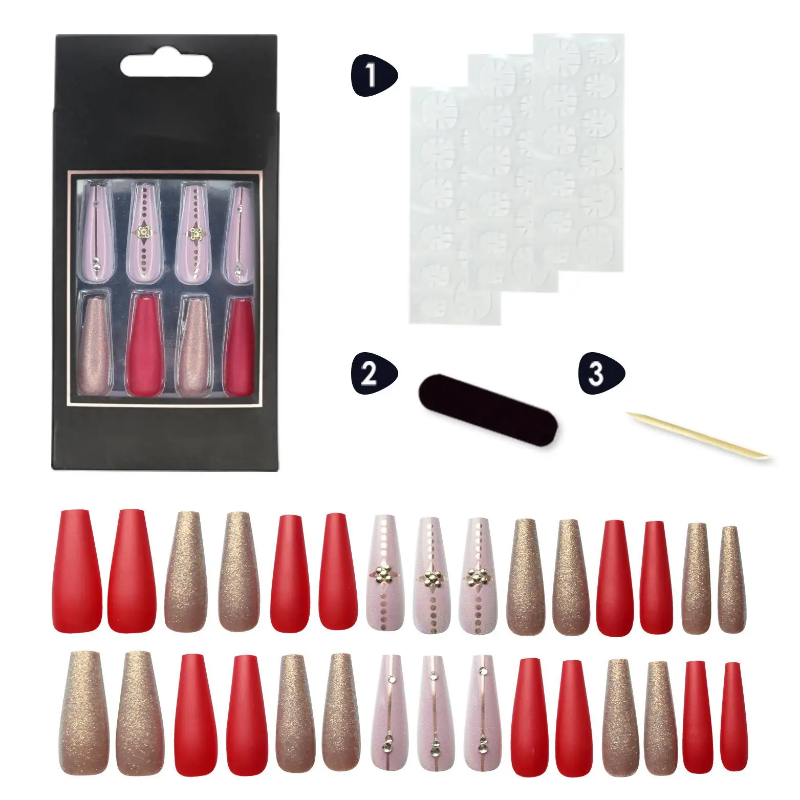 High quality 30pcs Fashion Colorful Diamond Luxury style False press on nail for woman Acrylic press on nail