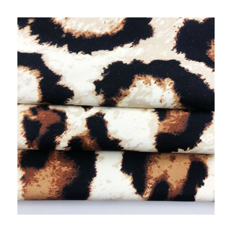 Hot sale silky touched 220GSM Good 4-ways stretch nylon spandex Leopard design rotary print jersey fabric for dress
