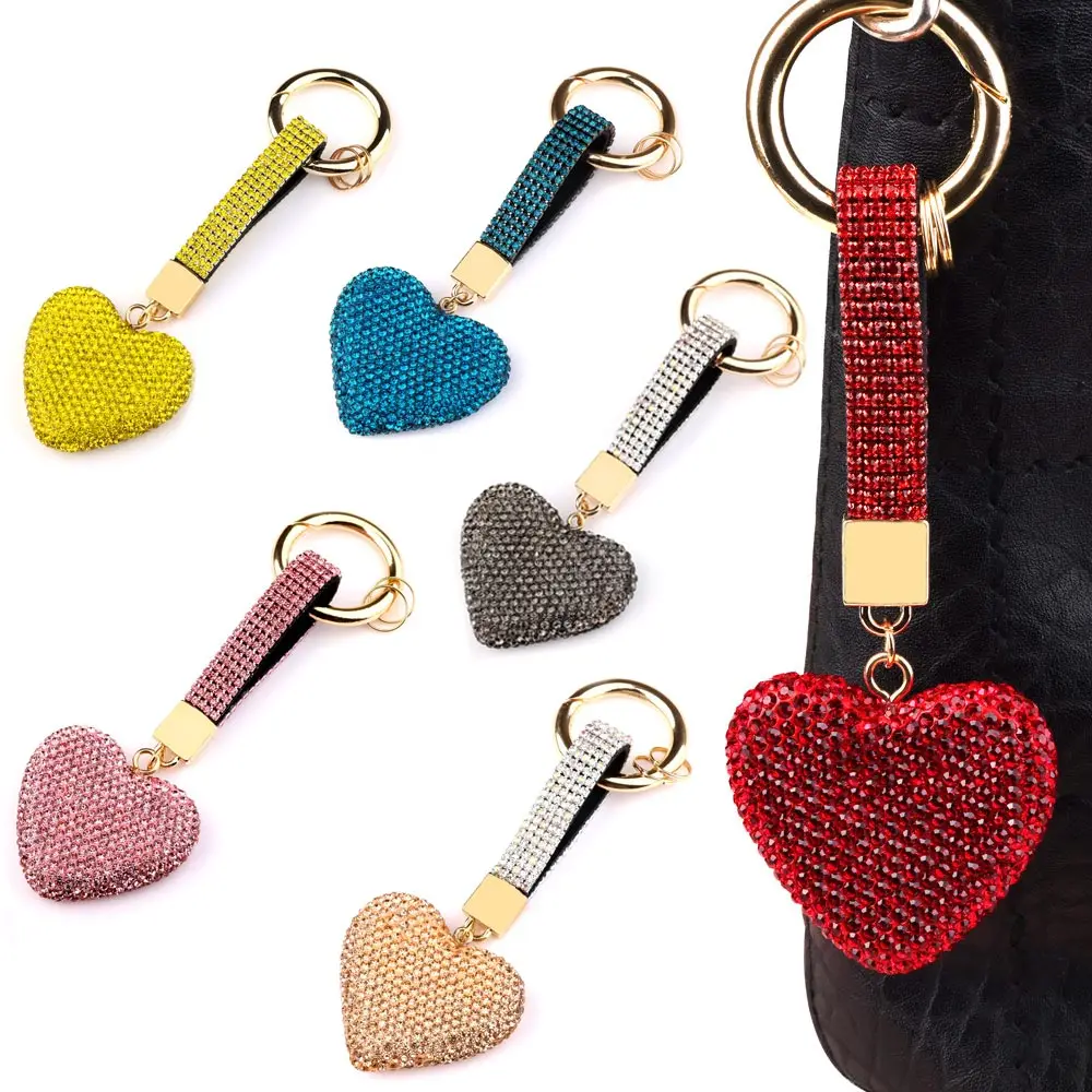 New Luxury Colorful Crystal Rhinestone Heart Pendant Keychain Accessories for Gift