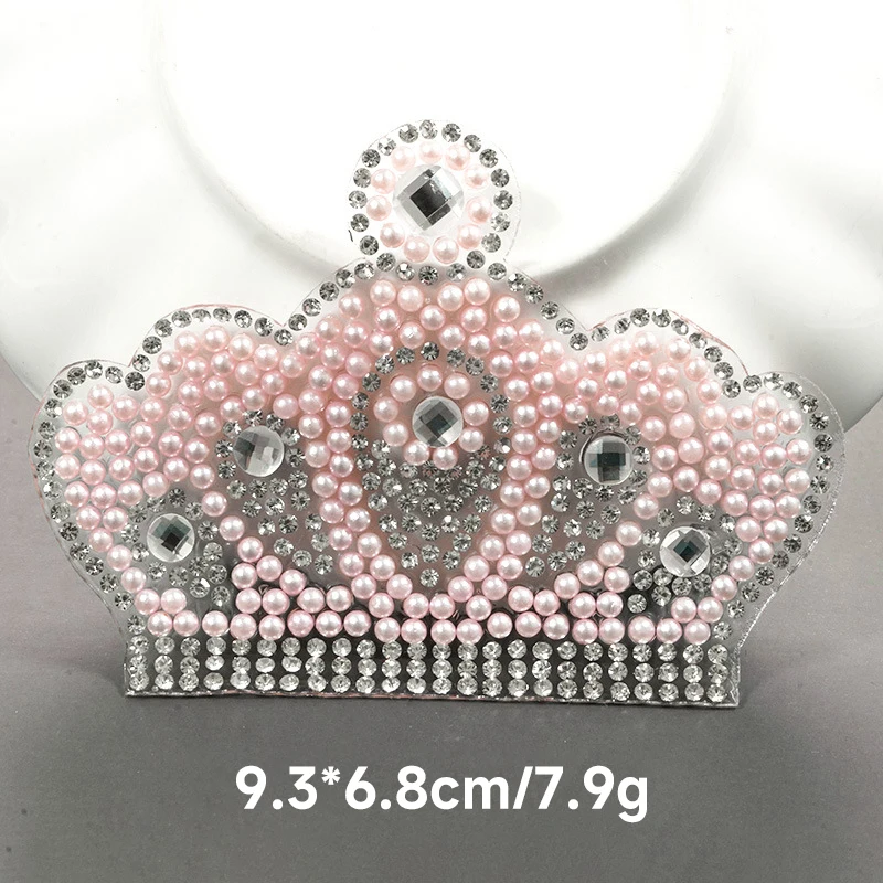 Custom Fashion Quality Pearl Crystal Rhinestone Crown Patches Iron Clothes Applique Beaded Patch