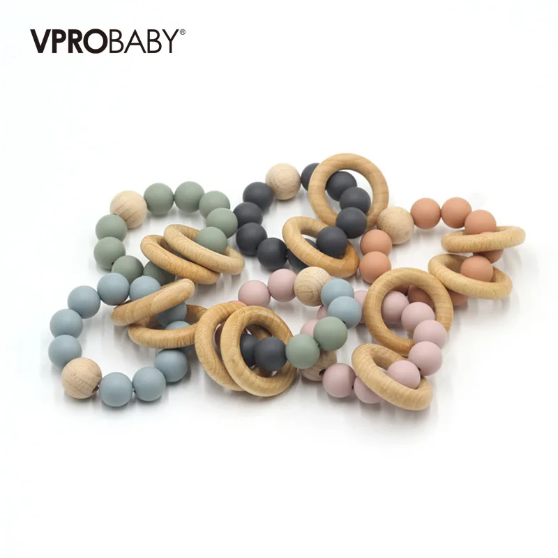 Wholesale custom New Bpa Free Organic Soft Food Grade Wooden Ring food grade Silicone Teething Baby wood teether