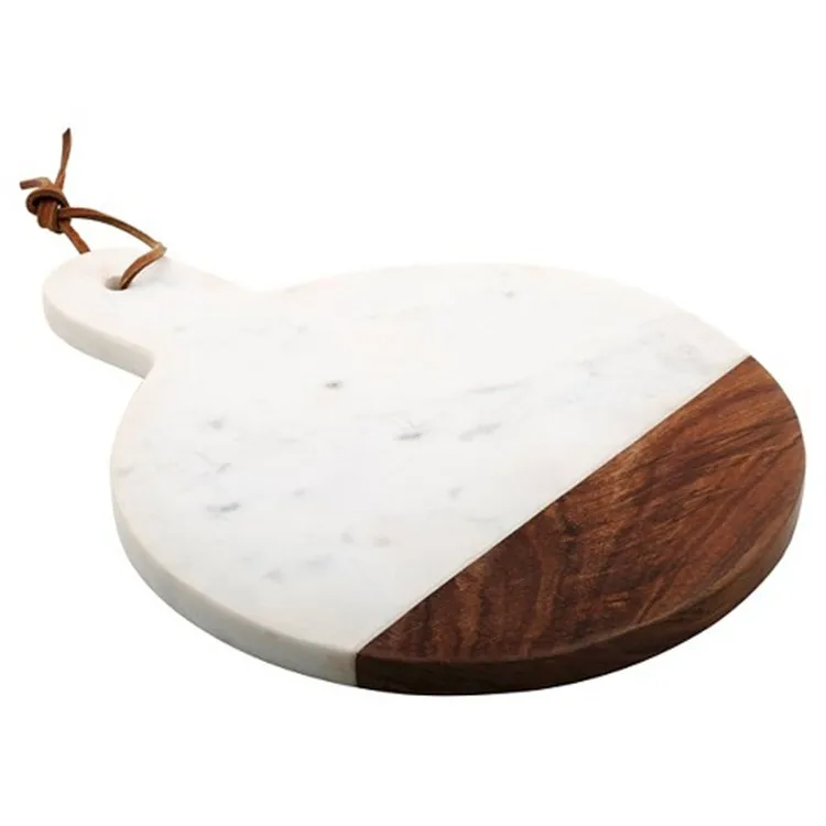 
High Quality Cheap Round 100% Acacia Wood Chopping Pizza Cheese Serving Tray And Marble Designs Cutting Boards With Handle 
