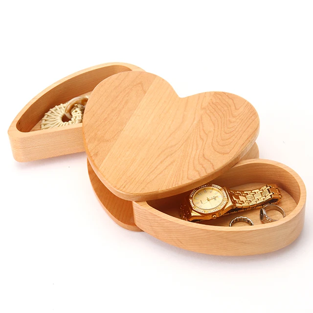 Wooden Heart-Shaped Jewelry Storage Box Simple Solid Wood Flip Box Customizable