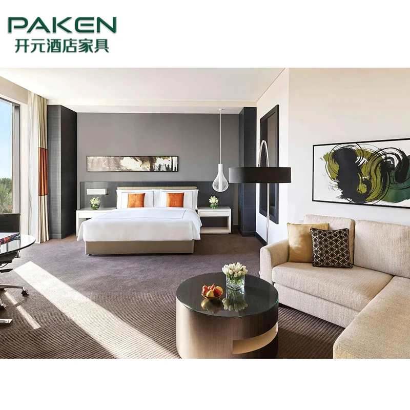 Dubai Ritz Carlton 5 Star Hotel Room Suite Wooden Headboard King Size Bed Luxury Bedroom Sets Hotel Furniture