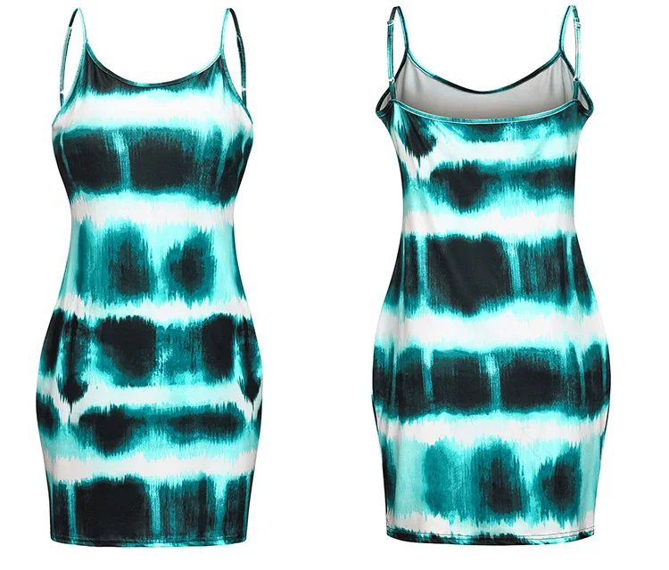 Spot Summer Plus Size Women Clothing Ladies Evening Club Party Slim Midi Dress Tie-Dye Round Neck Suspender Casual Dresses