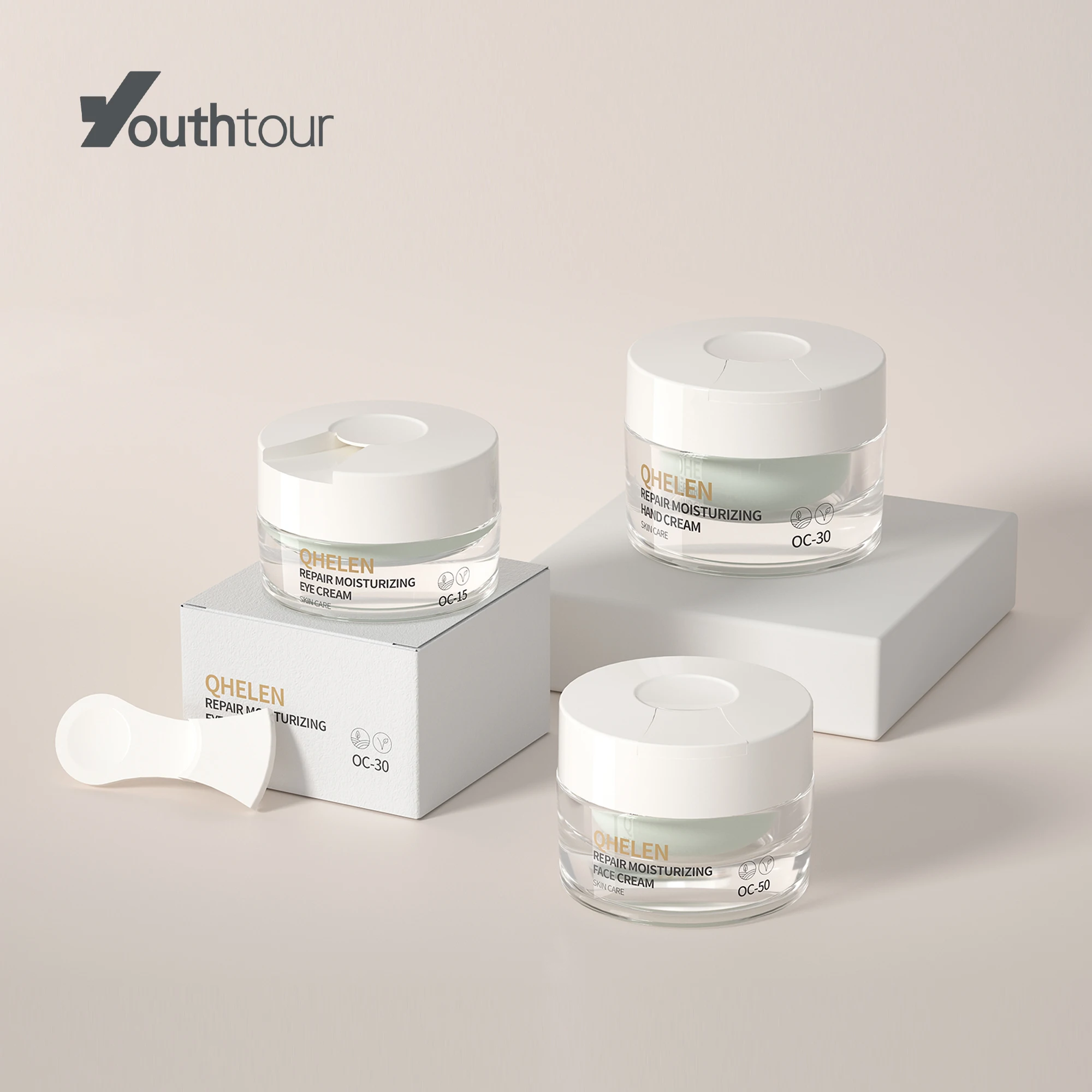 OC Acrylic Cosmetic Empty plastic 15g 30g 50g face cream eye cream jar PMMA container with black lid with spoon custom packaging