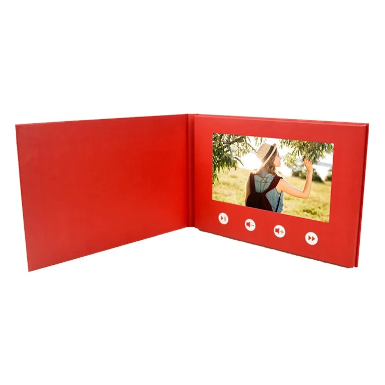 hot sale red paper video player 7 inch lcd screen electronic book video photo albums business video brochure card for wedding