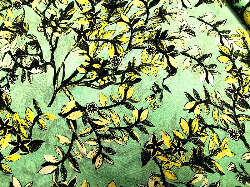 
digital printed silk cdc fabric 12mm silk cepe de chine leaf pattern 