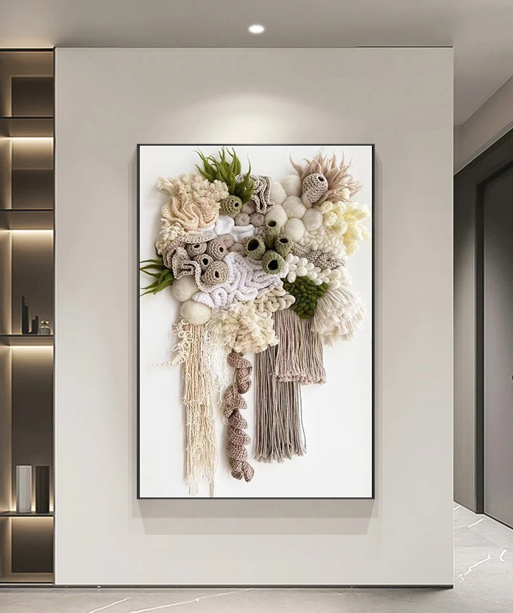 Home Decor Mixed Media Artwork Cotton Thread Knitting 3D Painting Hand Embroidery Luxury Wall Modern Art