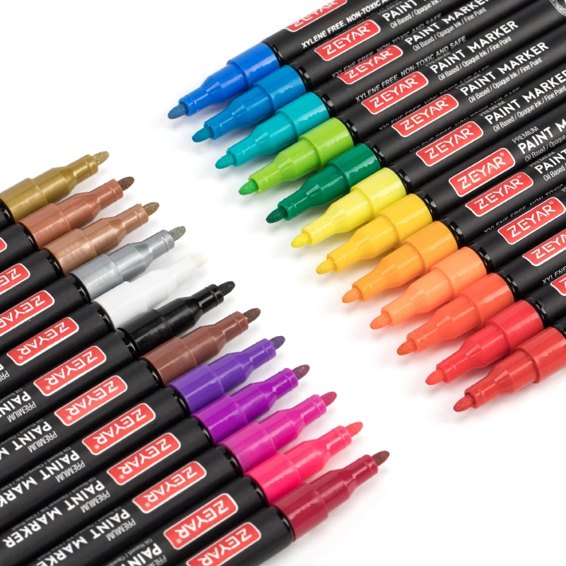 ZEYAR Paint Marker Fine Point Oil-Based Ink Paint Pen Works on Rock, Wood, Glass, Metal, Ceramic and DIY 60 Colors