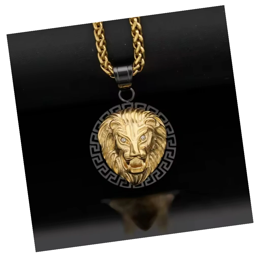 Fashion Fine Jewelry Gold Plated Stainless Steel 18K Lion Head Necklaces Punk Vintage Hip Hop Necklaces for Women Men