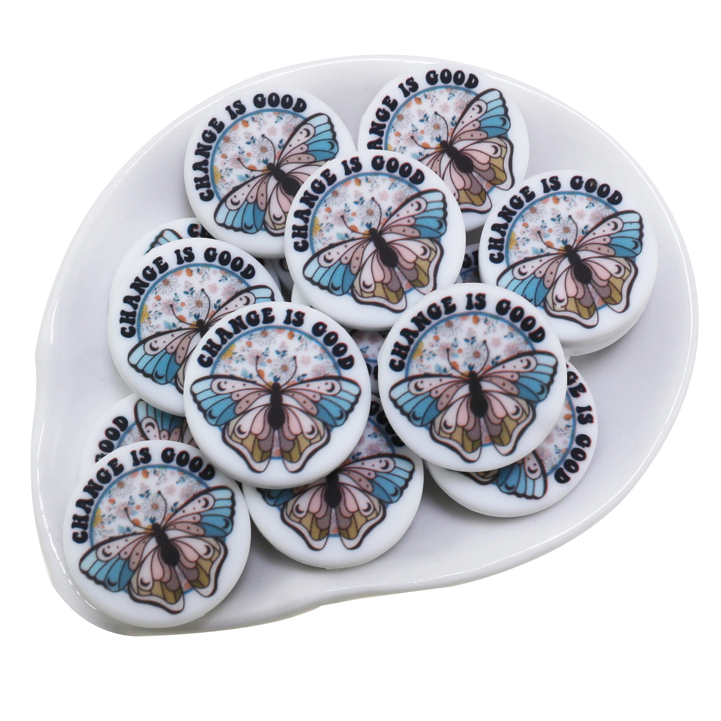 New Arrival Round Square  Free Samples Customized Logo Printing Silicone Beads Focal For Jewelry Bracelets Pen Making Baby Toys