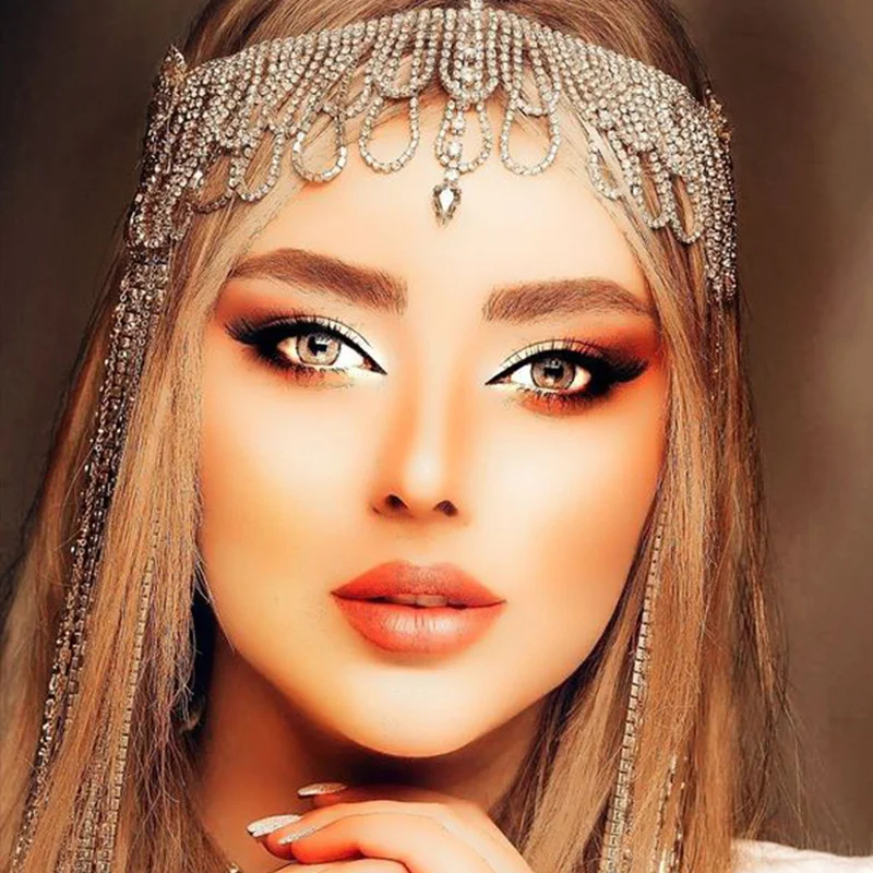 Vintage Tassel Hair Dresser Hair Clips for Women Forehead Rhinestone Forehead Chain Hairband Aesthetic Hair Accessories