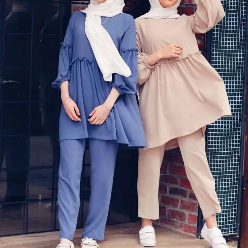 Wholesale Turkish Women Islamic Clothing Muslim Casual Set Clothes Arabic Casual Ladies Clothes Abaya Set
