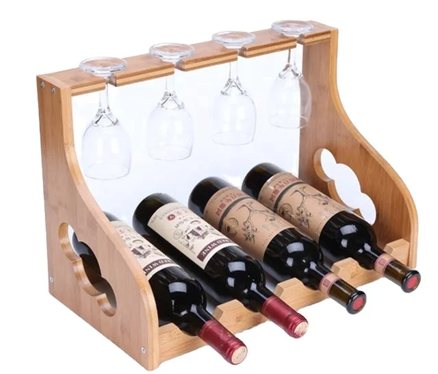 bamboo wine rack with wineglass holder