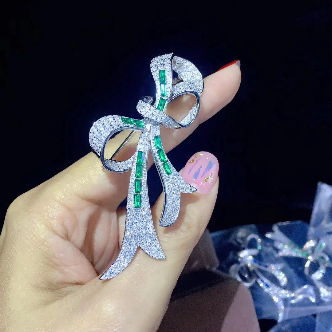 New Arrival Jewelry 925 Colorful Zircon Stone Bow knot Pin Brooch