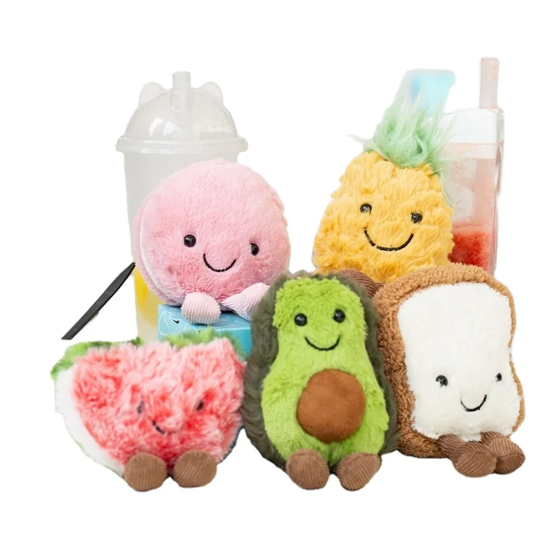 Wholesales 15cm Cute avocado pendant plush toy fruit Watermelon small doll bag pendant catching machine Toast doll for girl gift
