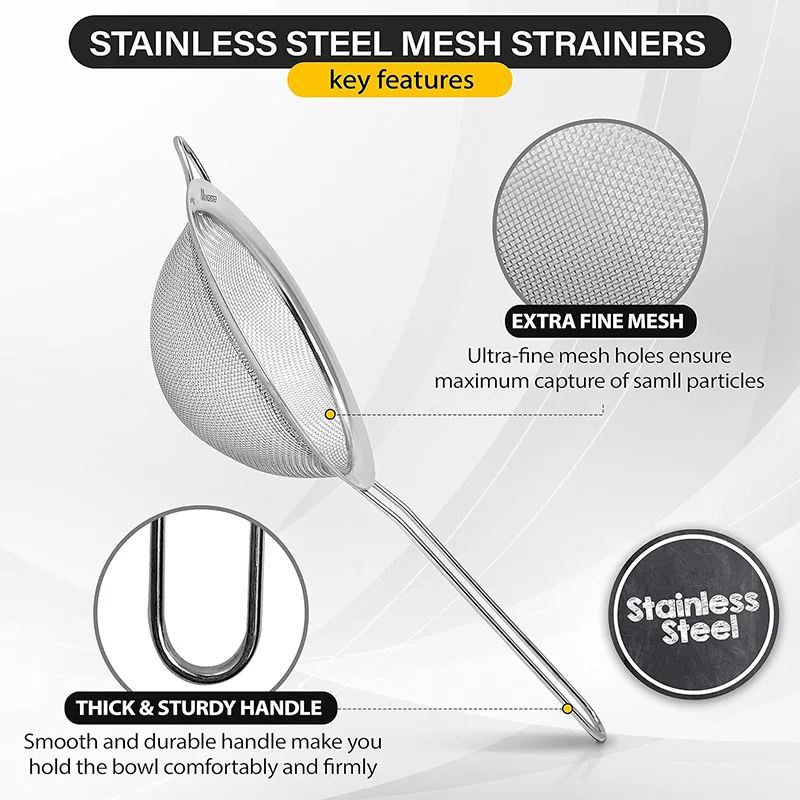 skimmer kitchen wheat flour filter set of 3 pcs flour sieve with handle manual flour sieve juice filter wire fine mesh strainer