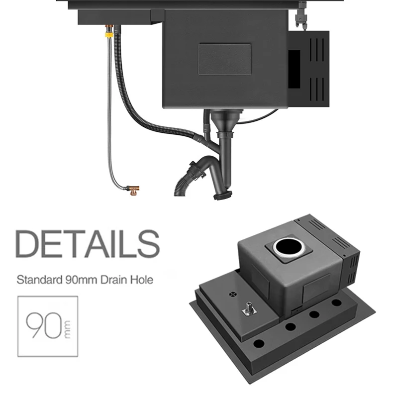 Nano Black SUS 304 Stainless Steel Smart Purifying Kitchen Sink Hidden Cup Rinser Handmade Sink Ultrasonic Sinks