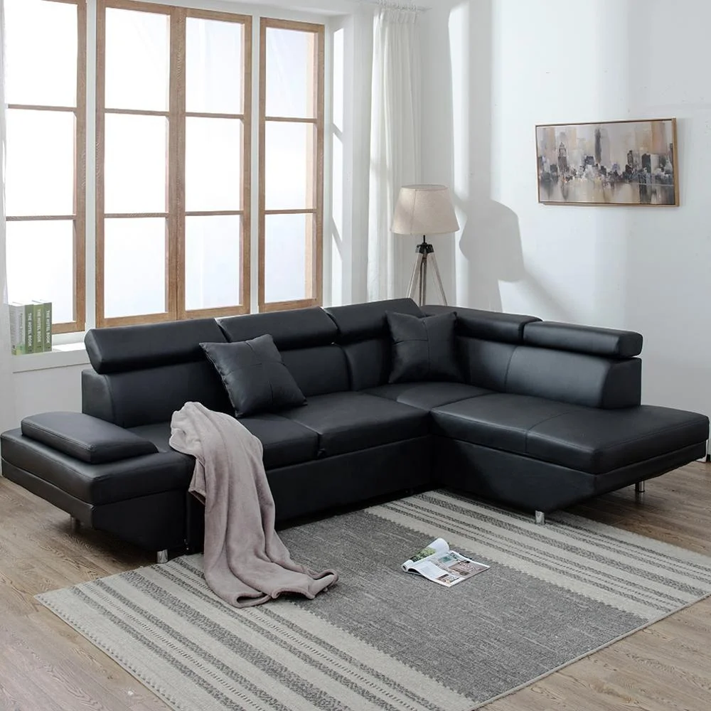 
Wholesale PU Leather Corner Sofa R Shape Amazon Living Room Sofa cum Bed 