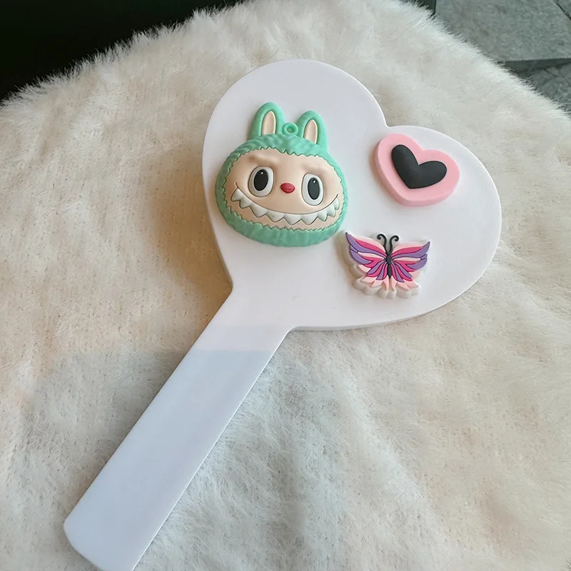 New cute cartoon makeup mirror pink purple heart shape portable hand mirror