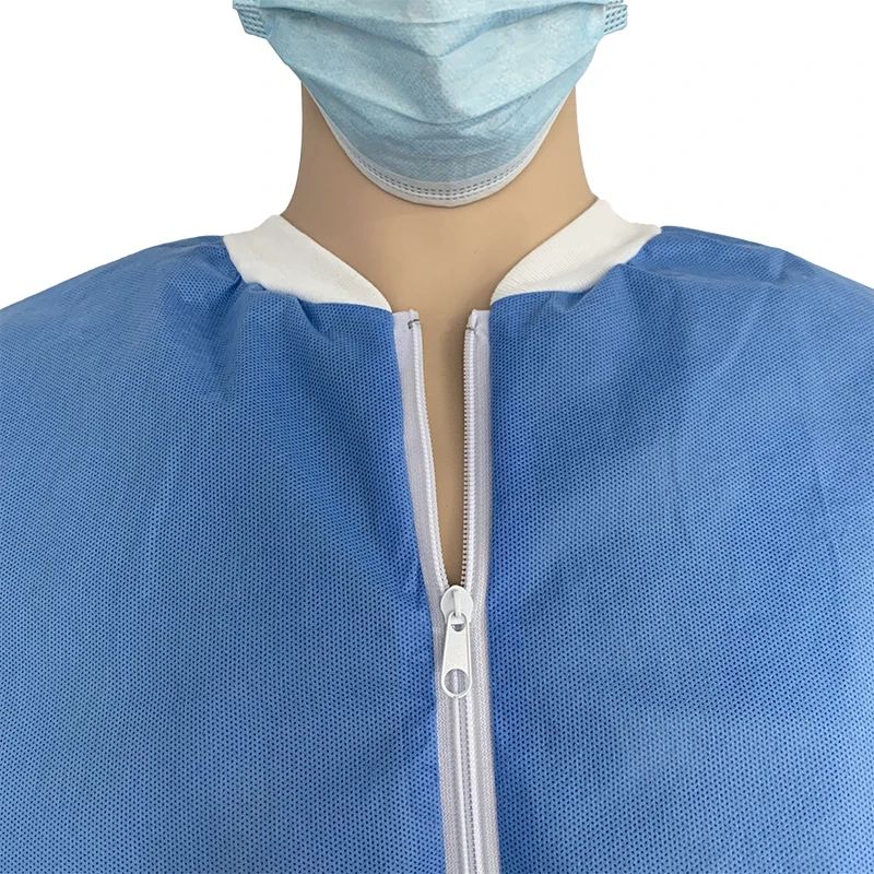 Wholesale PPE unisex disposable Blue SMS warming jackets with zipper closure