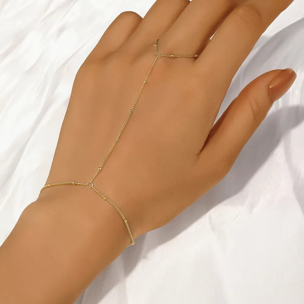 Unisex Retro Ethnic Personality Zircon Multiple Style 925 Turquoise Pearl Finger Chain Fashionable Stacked Link Bracelets