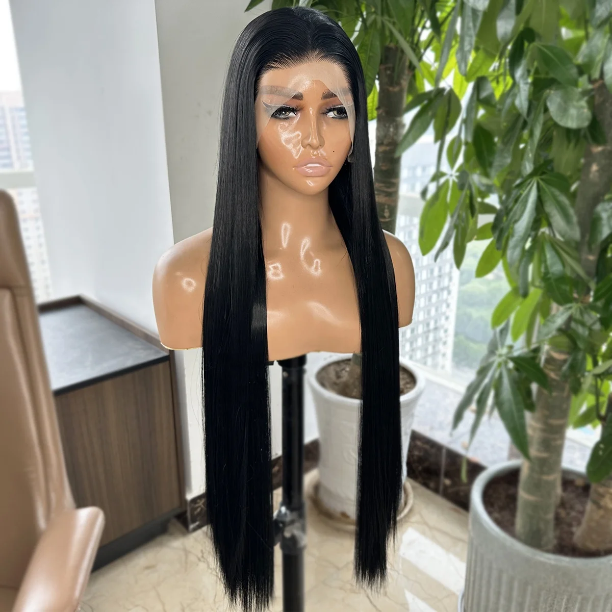 30inch Straight Synthetic Hair Black 13X4 Lace Front Wig Futura Hair Heat Resistant Pre Plucked Black Wigs For Black Women