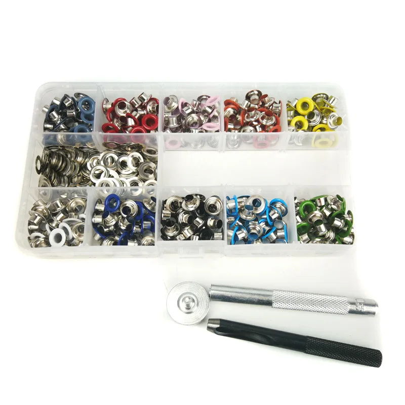 DIY Tool Eyelet Setter Kit Grommet Repair Punch Kit Grommet Installation Tool Kit 10 color 300 pcs set and  size 5mm eyelet