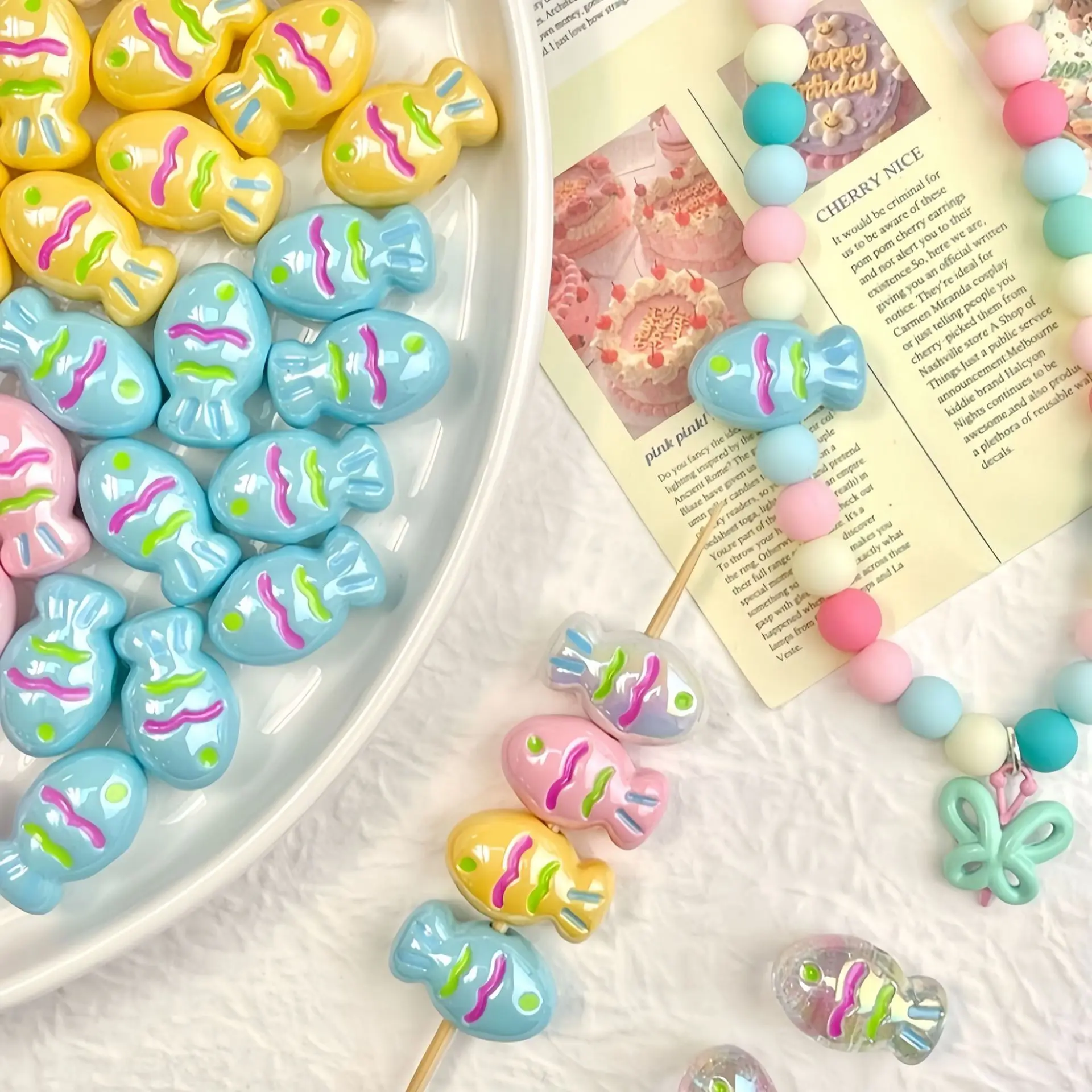 New Popularity Cute Hand-Painted Colorful Fish Acrylic Beads DIY Bracelet Necklace Jewelry Accessories
