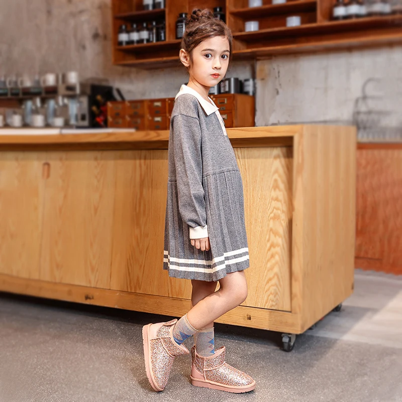 children winter fashion Bling Kids Boots Faux Fur ankle rabbit sequins warm shoes for student