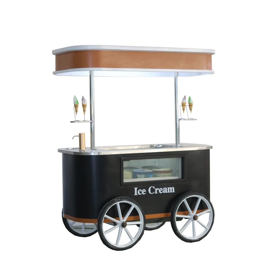 SINOPES Gelato Ice Cream Cart Ice Cream Vending Cart Popsicle Showcase Street Italian Hand Push Ice Cream Cart