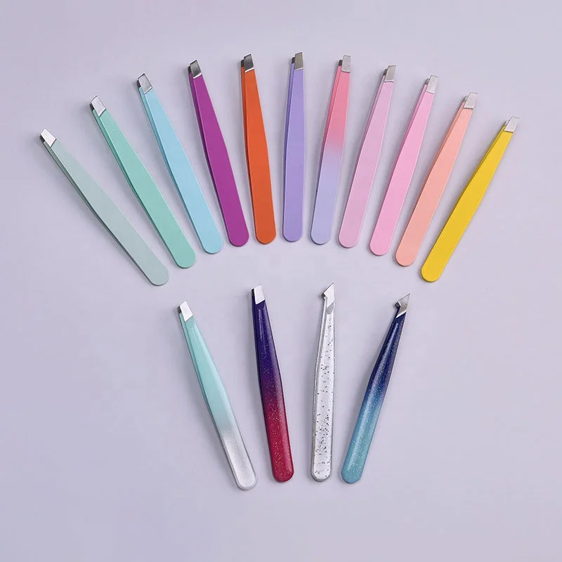 Colorful Makeup Eyelash Tweezers Girls Makeup Slanted Tip Eyebrow Tweezers Applicator